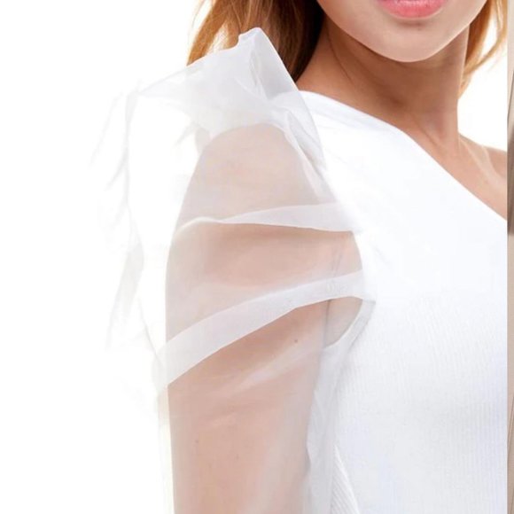 TCEC One Shoulder White RIbbed Bodysuit - Picture 2 of 3